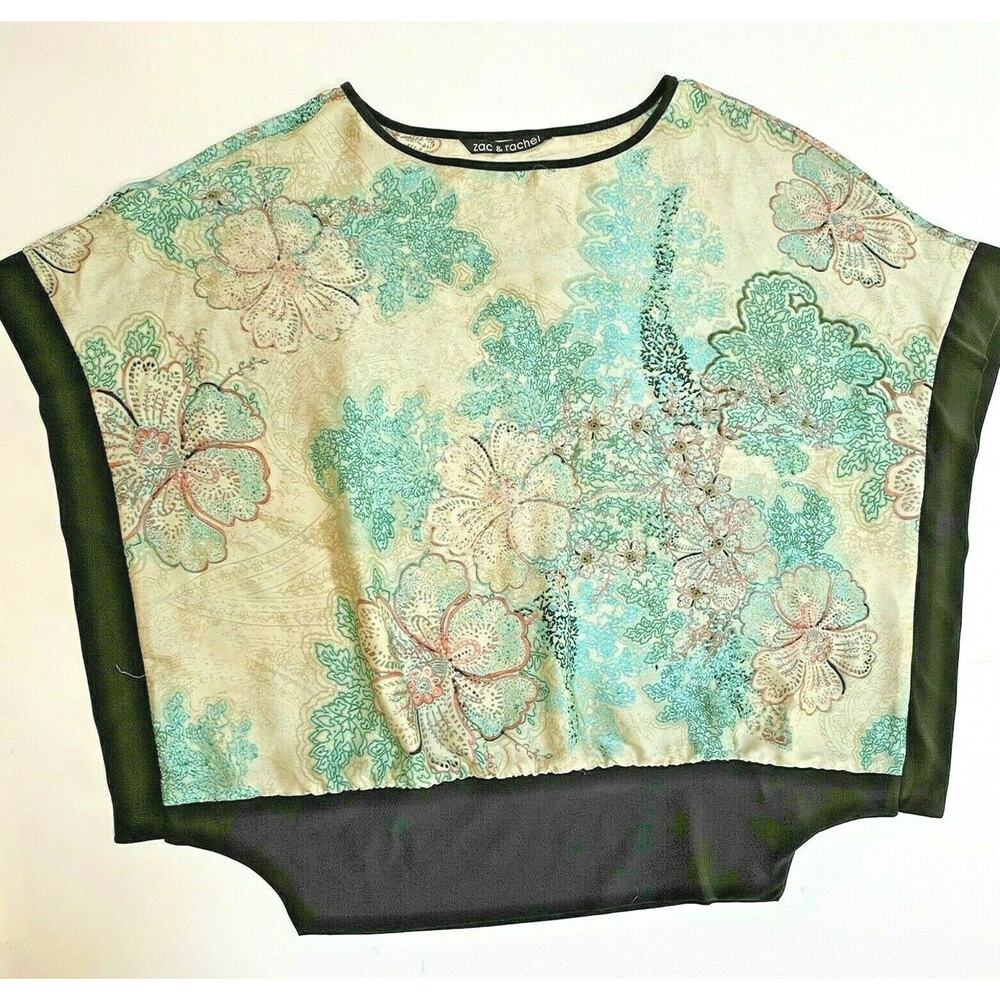 Zac & Rachel Blue Black Batwing style top size S
